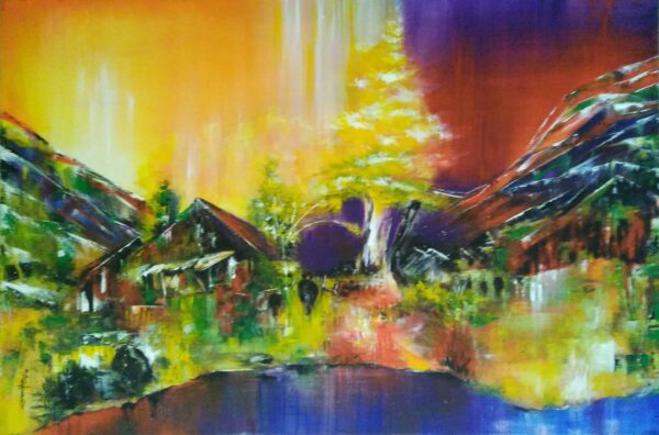 Reflection of Day & Night scene of a Village